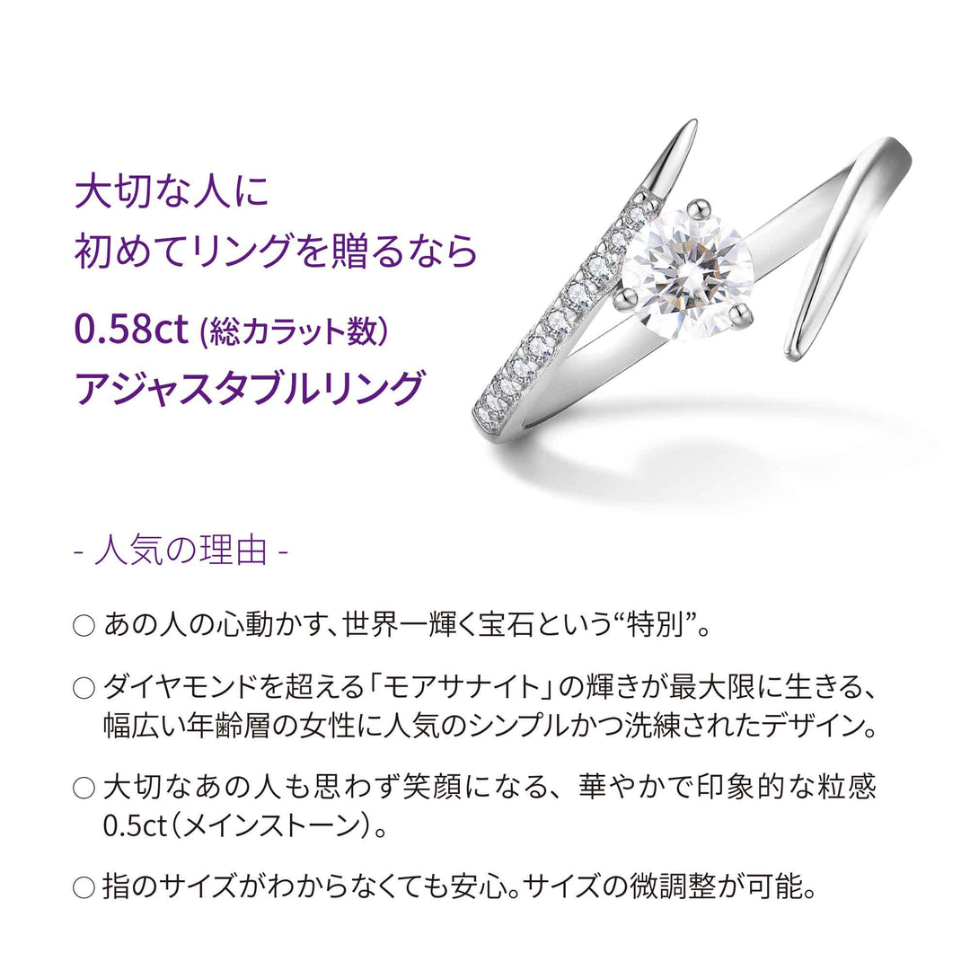 0.5ct モアサナイト ソリティア アジャスタブル リング シルバー925　特徴