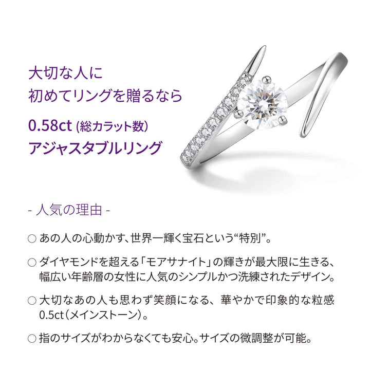 0.5ct モアサナイト ソリティア アジャスタブル リング シルバー925　特徴