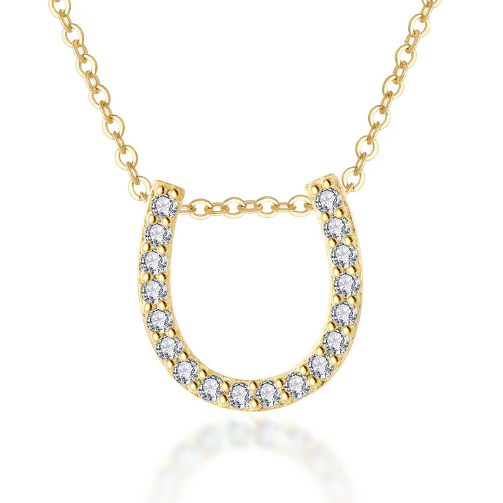 0.27ct モアサナイト ホースシュー パヴェ ネックレス シルバー925 　イエローゴールドコーティング