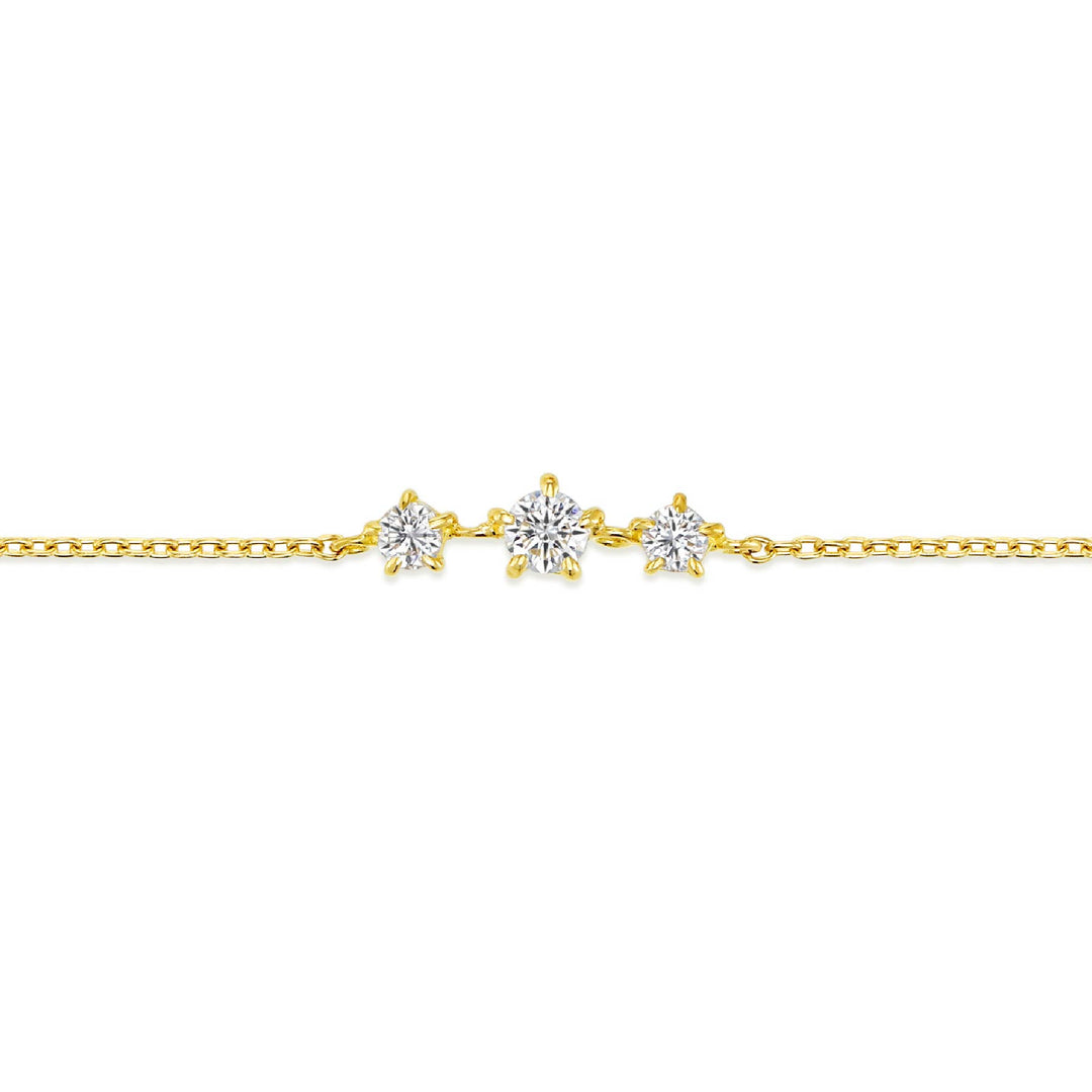 ラボグロウンダイヤモンド 0.116ct スリーストーン ブレスレット 18K イエローゴールド