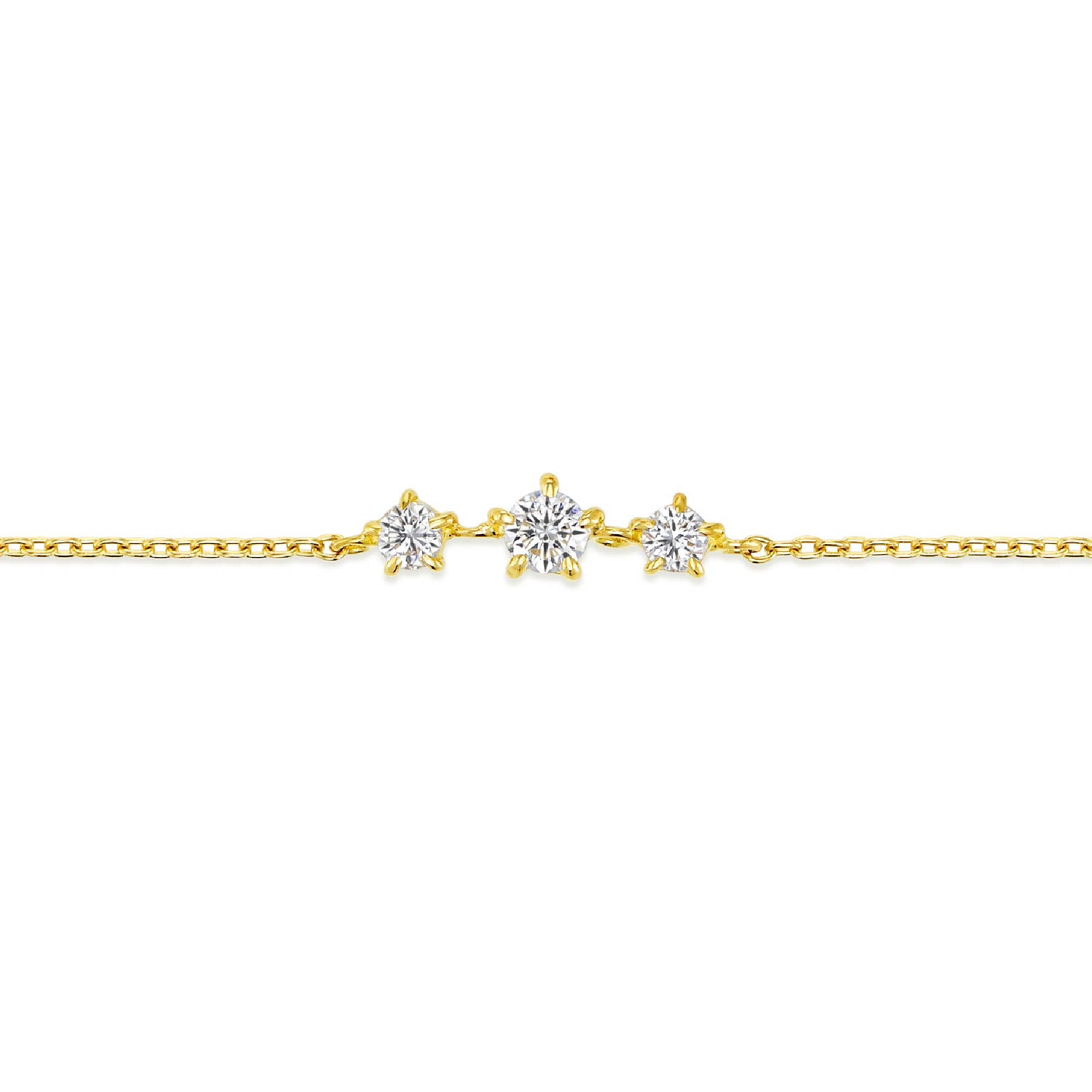 ラボグロウンダイヤモンド 0.116ct スリーストーン ブレスレット 18K イエローゴールド