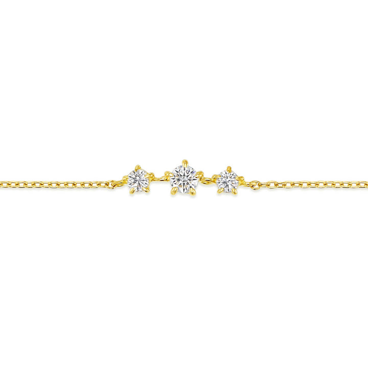 ラボグロウンダイヤモンド 0.116ct スリーストーン ブレスレット 18K イエローゴールド