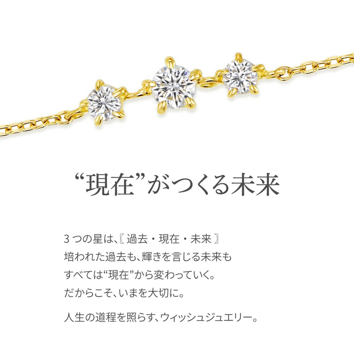 ラボグロウンダイヤモンド 0.116ct スリーストーン ブレスレット 18K イエローゴールド