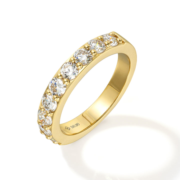 0.90ct ラボグロウンダイヤモンド レール留めハーフエタニティ リング 18Kイエローゴールド