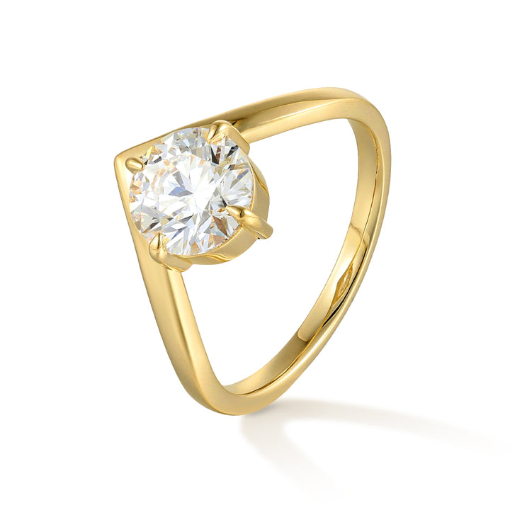 1.50ct ラボグロウンダイヤモンド ラウンド Vライン ソリティア リング 18Kイエローゴールド