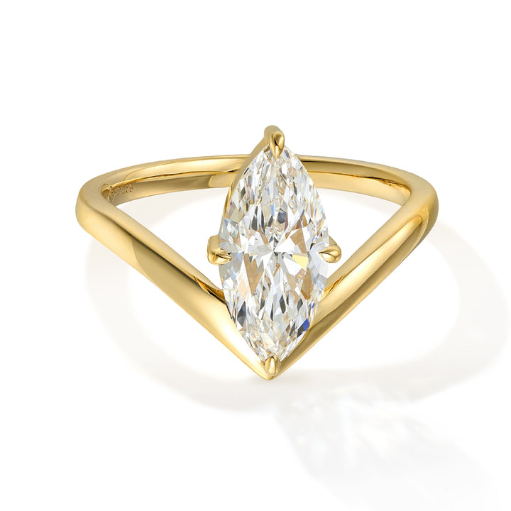 1.50ct ラボグロウンダイヤモンド マーキス Vライン ソリティア リング 18Kイエローゴールド