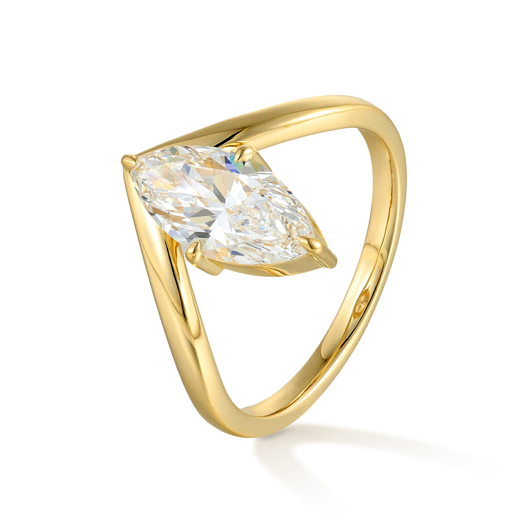 1.50ct ラボグロウンダイヤモンド マーキス Vライン ソリティア リング 18Kイエローゴールド