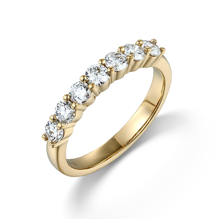0.70ct ラボグロウンダイヤモンド 7ストーン ハーフエタニティ リング イエローゴールド 斜め正面