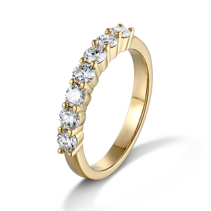 0.70ct ラボグロウンダイヤモンド 7ストーン ハーフエタニティ リング イエローゴールド 斜め側面