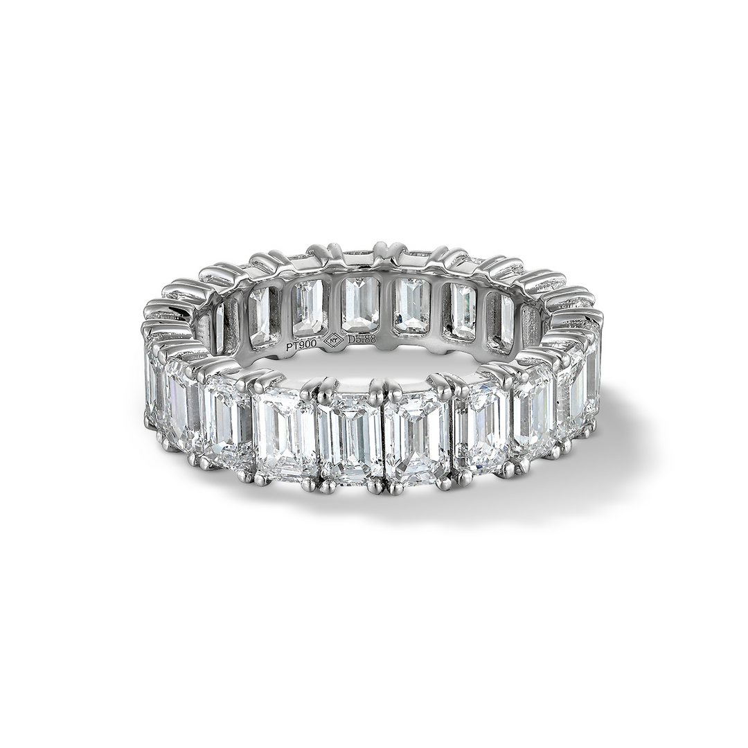 5.88ct ラボグロウンダイヤモンド エメラルド フルエタニティ リング プラチナ 正面