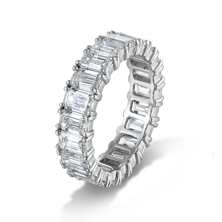 5.88ct ラボグロウンダイヤモンド エメラルド フルエタニティ リング プラチナ 斜め側面