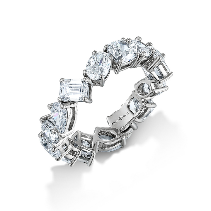 4.77ct ラボグロウンダイヤモンド マルチシェイプ フルエタニティ リング プラチナ 斜め正面