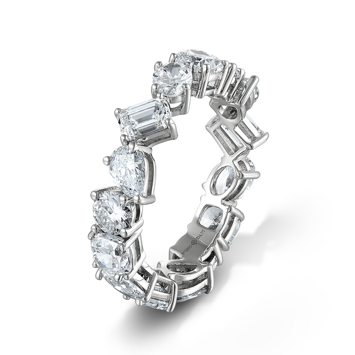 4.77ct ラボグロウンダイヤモンド マルチシェイプ フルエタニティ リング プラチナ 斜め側面