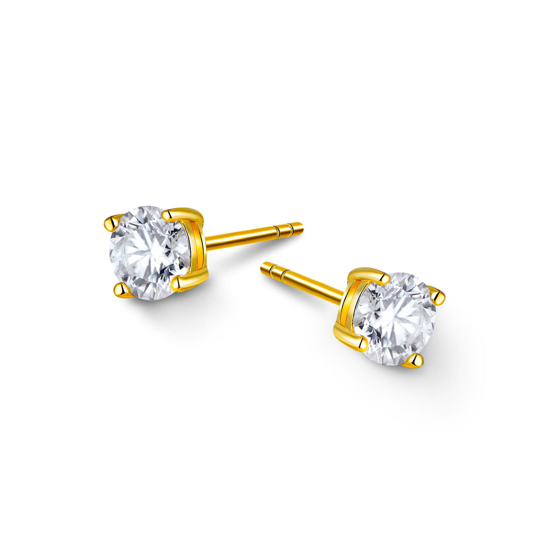 1.0ct モアサナイト 4本爪 ソリティア ピアス シルバー925　イエローゴールドコーティング