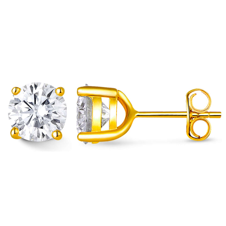 4.0ct モアサナイト 4本爪 ソリティア ピアス シルバー925 　イエローゴールドコーティング