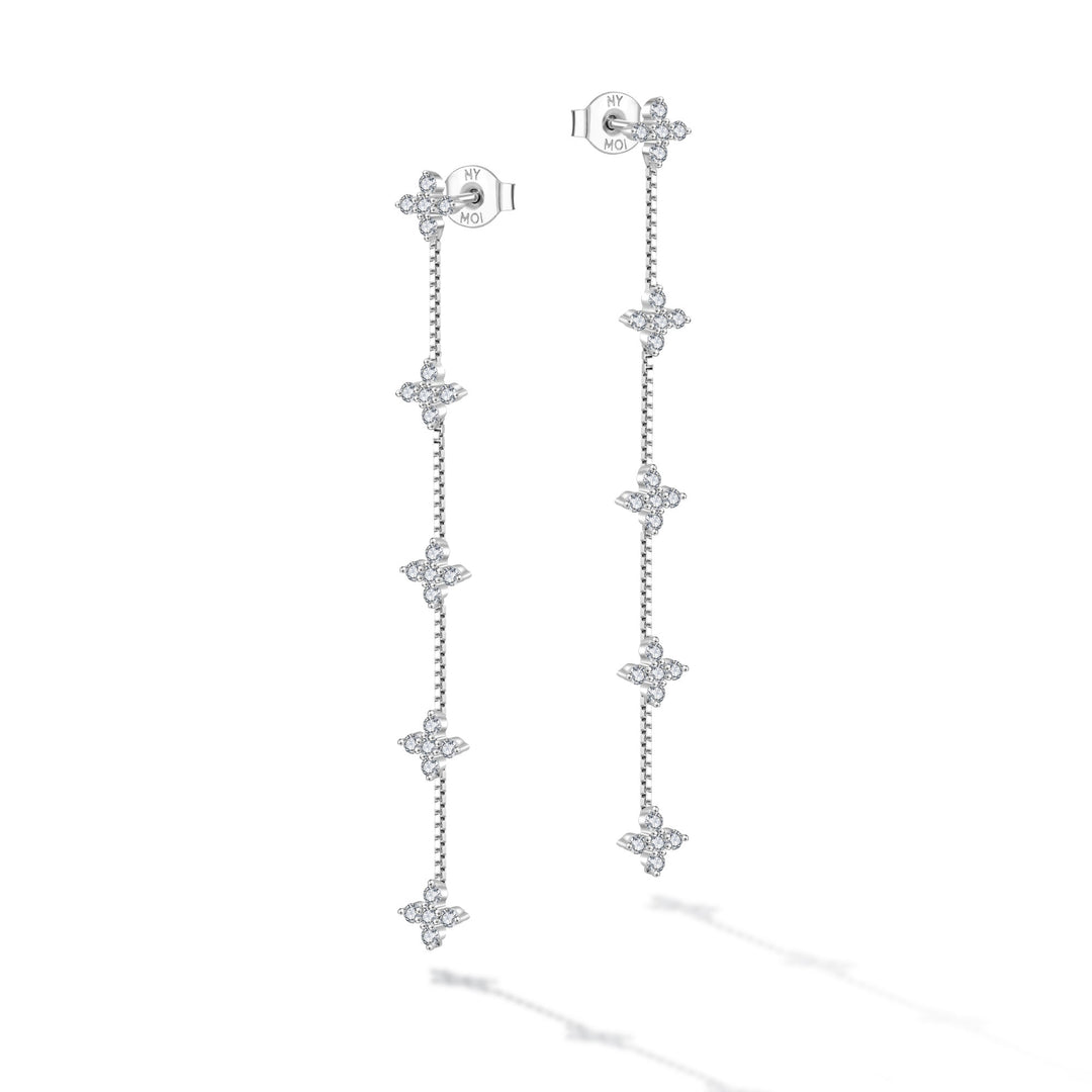 0.75ct モアサナイト フラワー ５連チェーン ピアス シルバー925