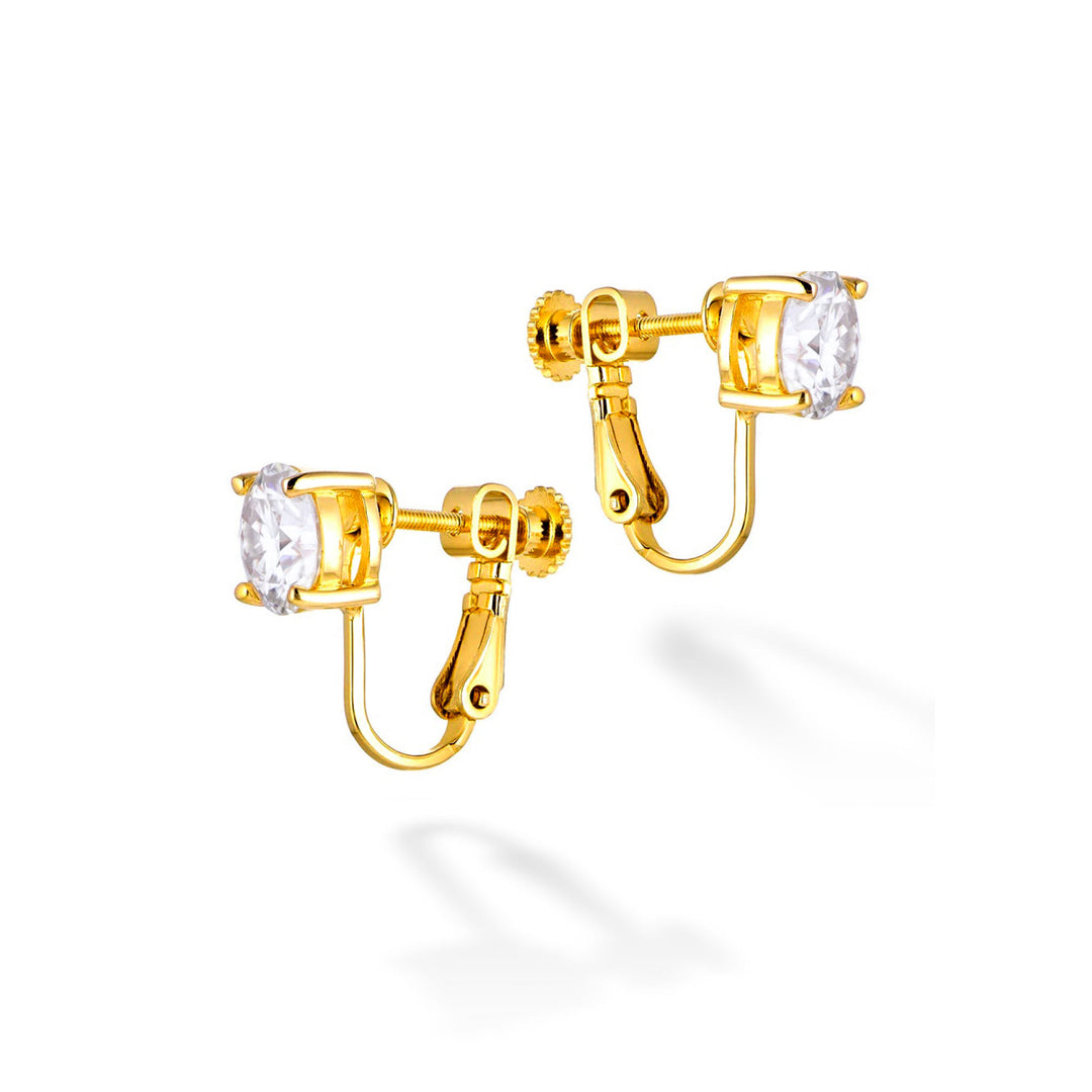 4.0ct モアサナイト 4本爪 ソリティア イヤリング シルバー925　イエローゴールドコーティング