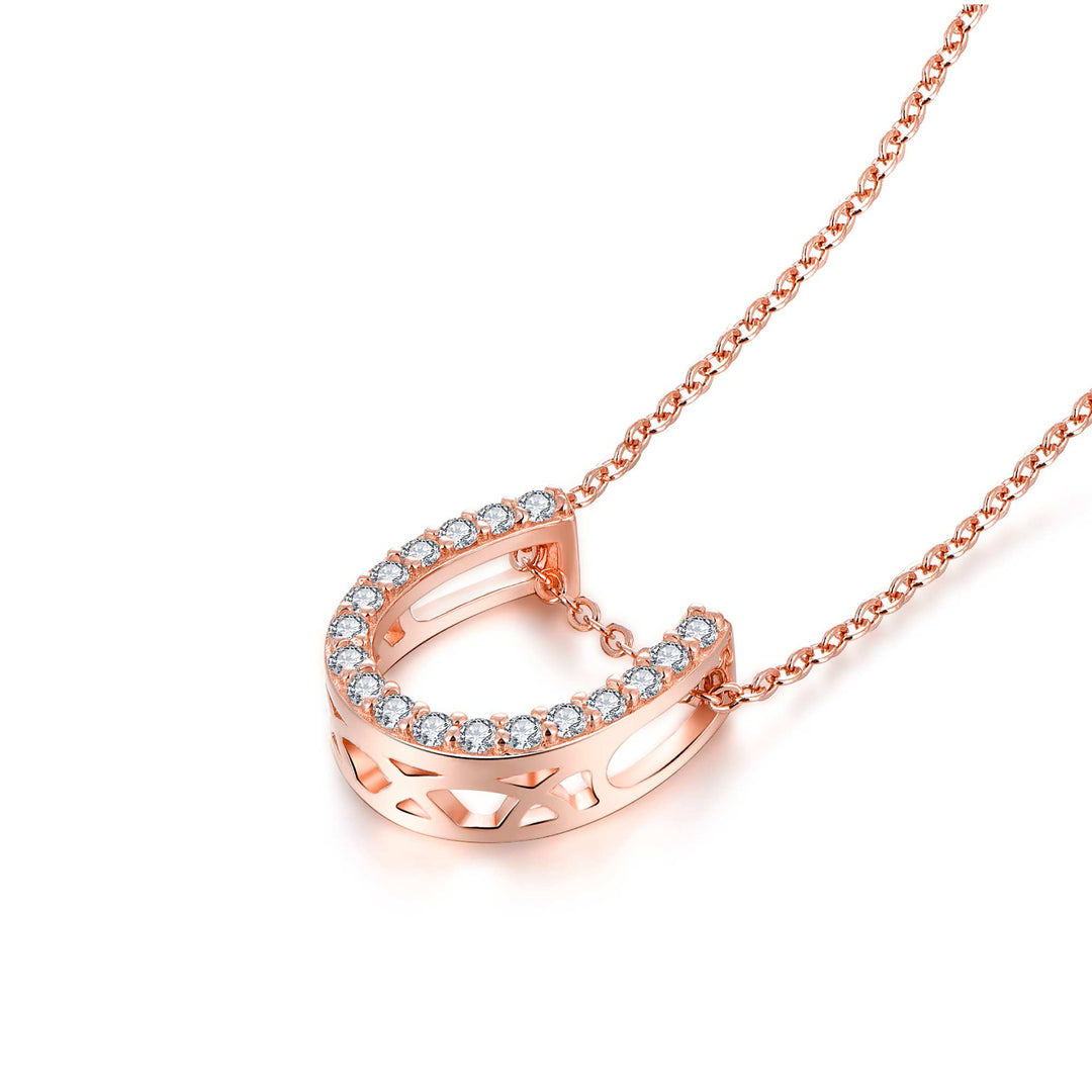 0.27ct モアサナイト ホースシュー パヴェ ネックレス シルバー925 　ピンクゴールドコーティング