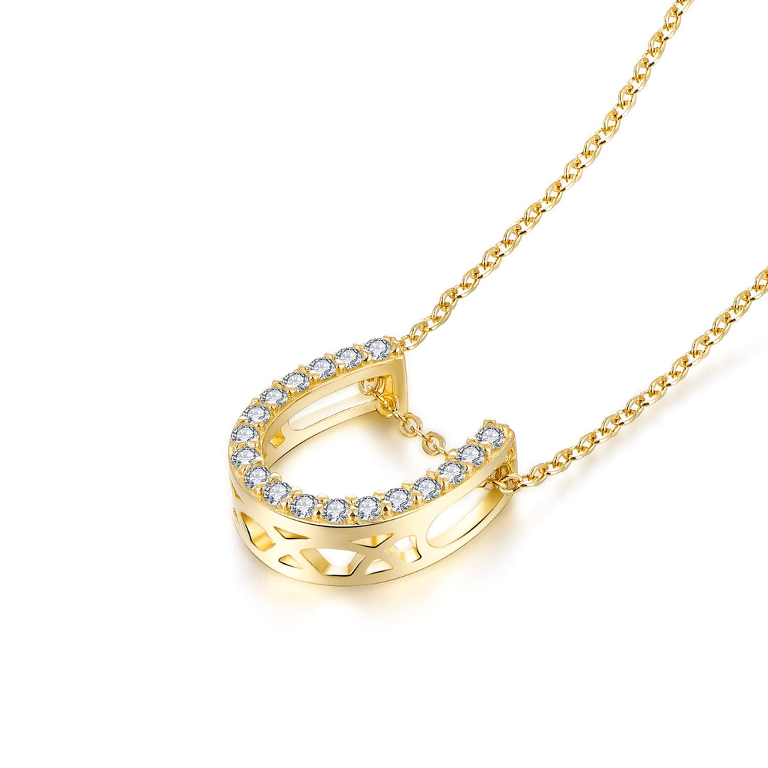 0.27ct モアサナイト ホースシュー パヴェ ネックレス シルバー925 　イエローゴールドコーティング