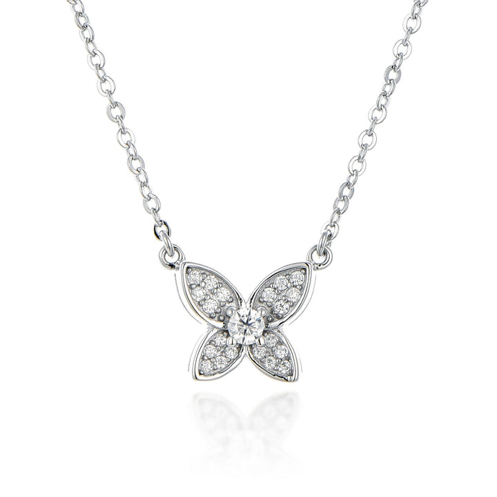 0.15ct モアサナイト バタフライ ソリティア パヴェ ネックレス シルバー925