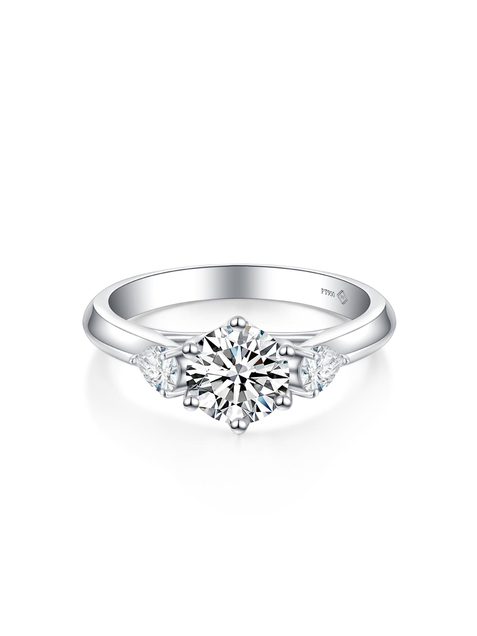 1.435ct プラチナ 6つ爪 3ストーン リング